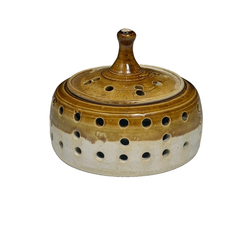 Handmade Pottery Garlic Keeper with Vent Holes & Lid Stoneware Collectable READ